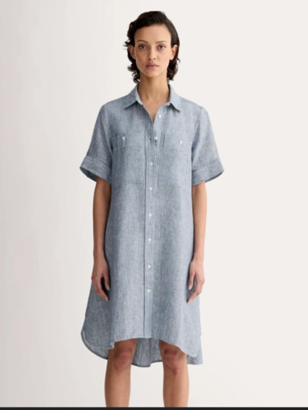 Everlane Lightweight Blue/White High-Low Shirt Dress Small